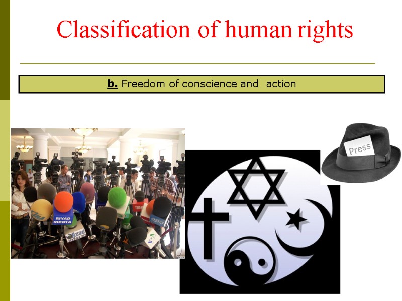 b. Freedom of conscience and  action Classification of human rights